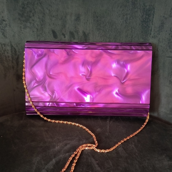 Rare Vintage Farnell Paris Purple Lucite, Mother Of Pearl Clutch Bag - Picture 6 of 6